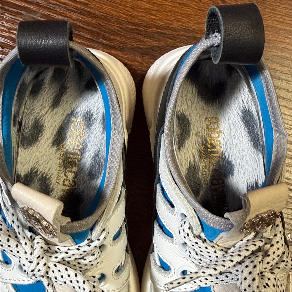 Roberto Cavalli Kids White Sneakers with Blue & Black Accents - Picture 5 of 11